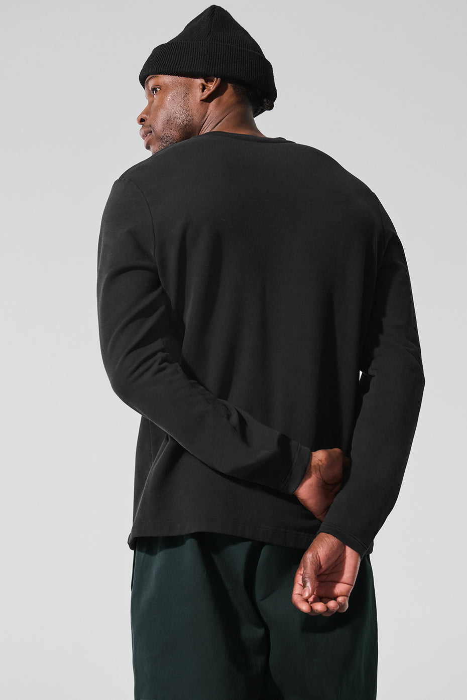 Double Take Long‑Sleeve Crew — Black