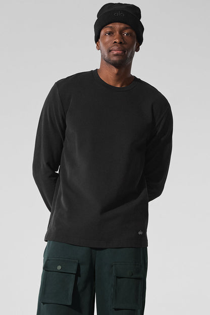 Double Take Long‑Sleeve Crew — Black