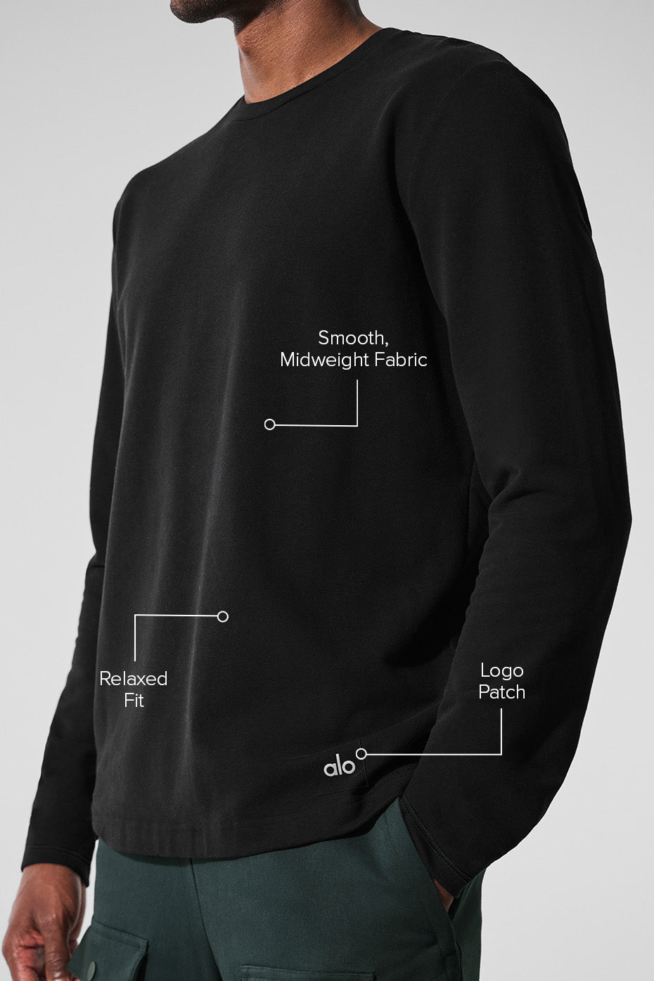 Double Take Long‑Sleeve Crew — Black