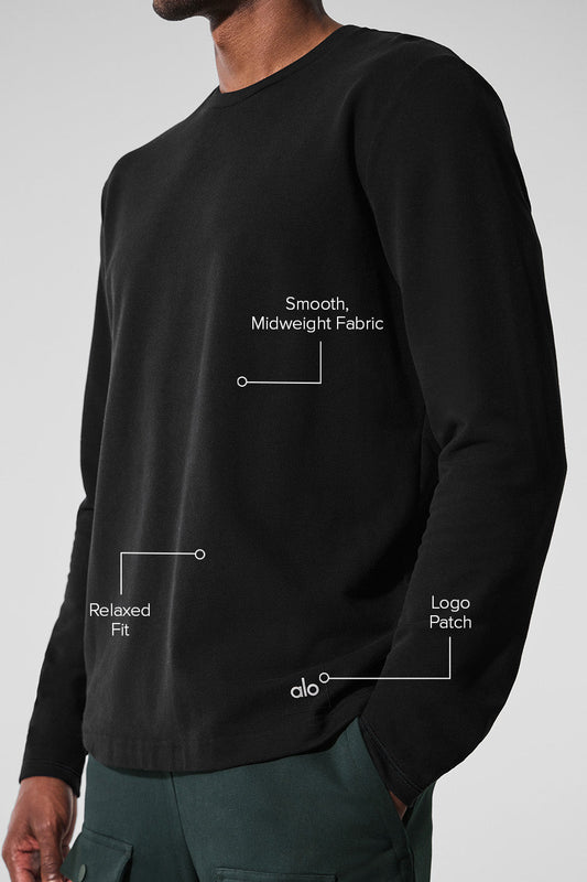 Double Take Long‑Sleeve Crew — Black