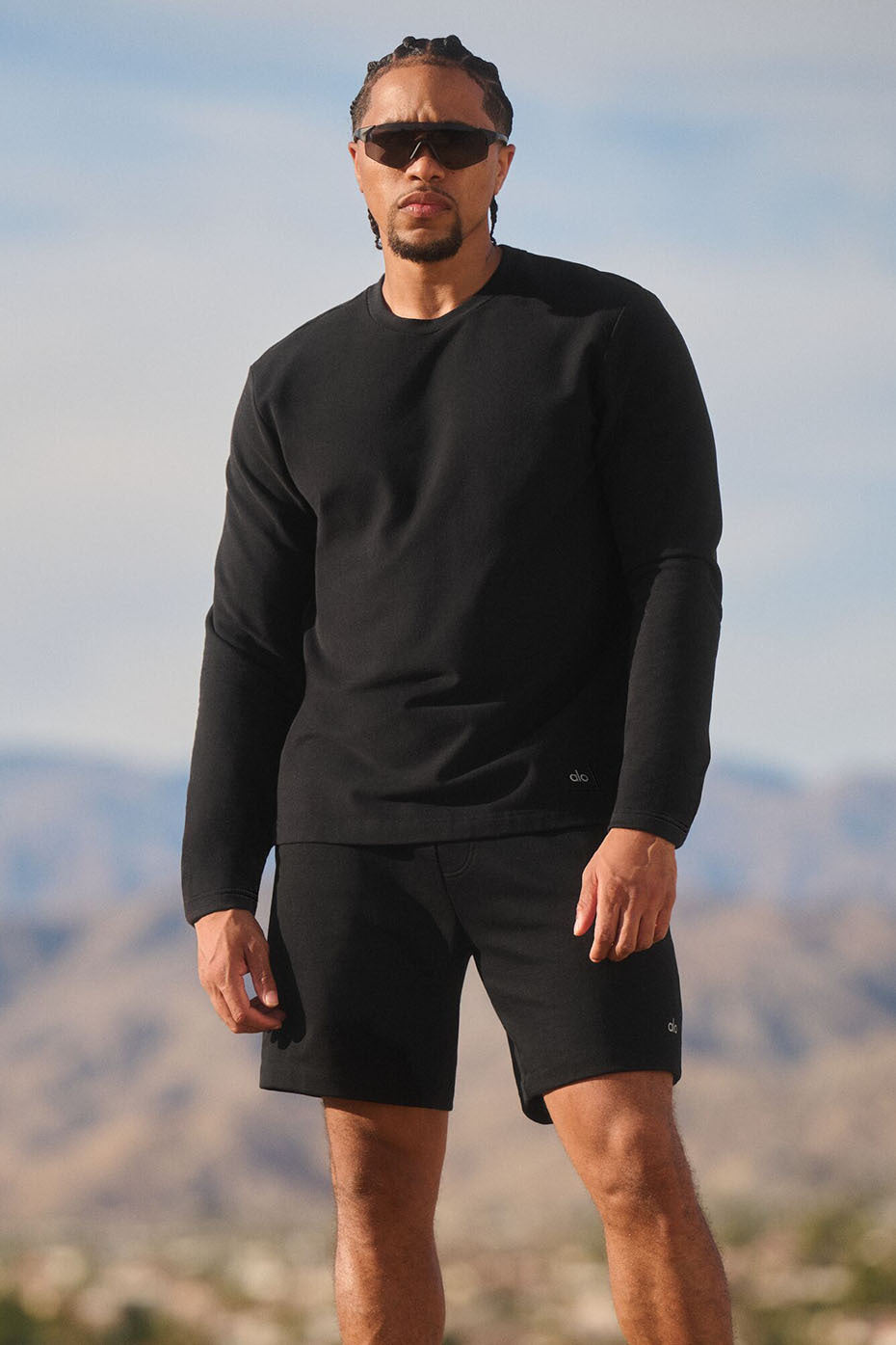 Double Take Long‑Sleeve Crew — Black