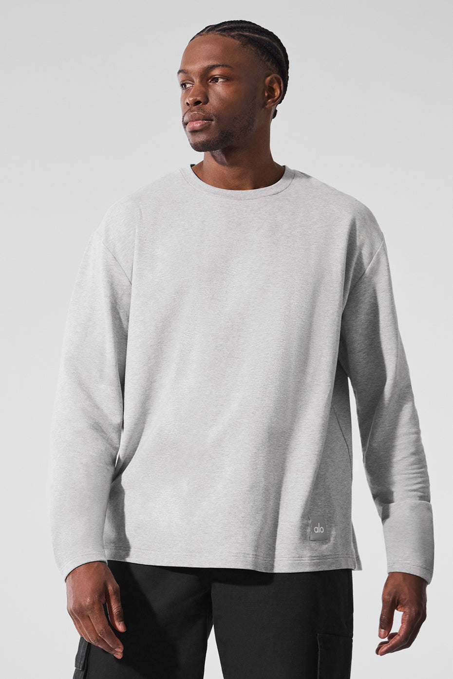 Double Take Long‑Sleeve Crew — Athletic Heather Grey