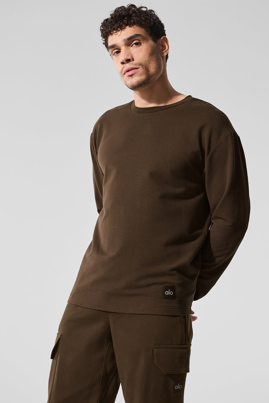 Double Take Long‑Sleeve Crew — Espresso