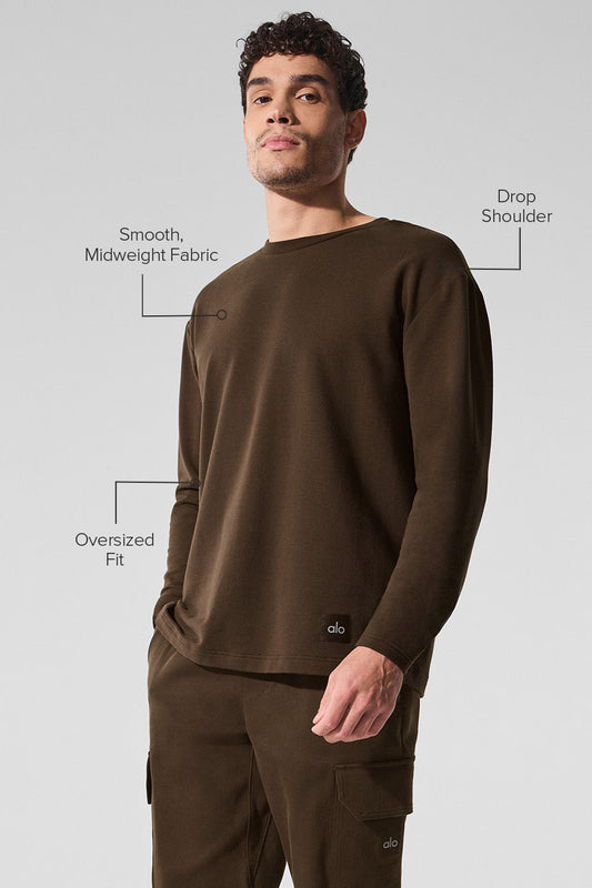 Double Take Long‑Sleeve Crew — Espresso