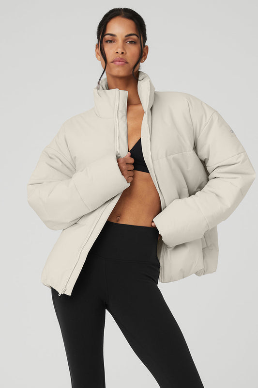 Stretch Woven Street Puffer — Bone