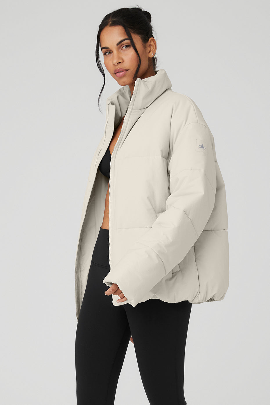 Stretch Woven Street Puffer — Bone