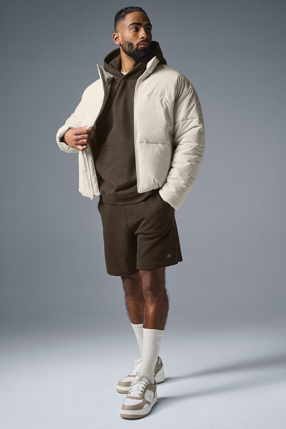 Stretch Woven Street Puffer — Bone