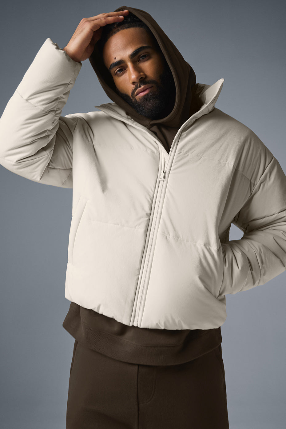 Stretch Woven Street Puffer — Bone