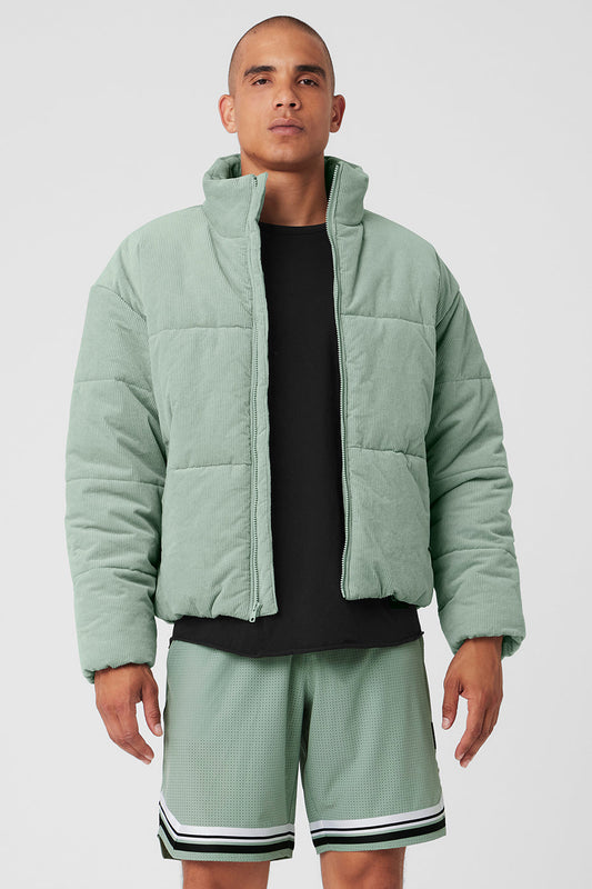 Corduroy Stage Puffer — Icy Sage