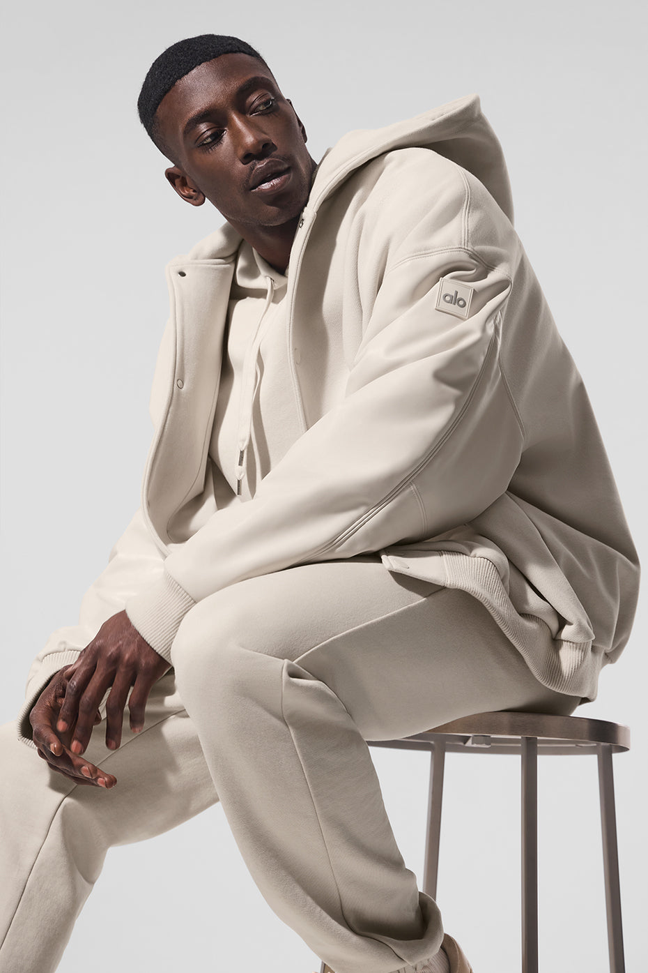 Select Hooded Bomber Zip Jacket — Bone