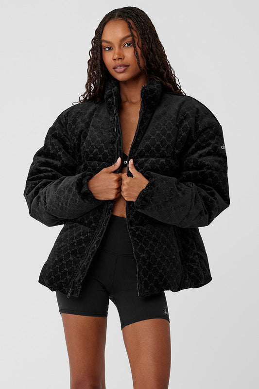 Debossed Corduroy Stage Puffer — Black