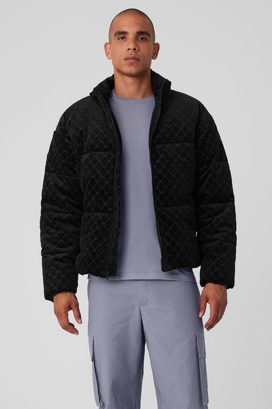 Debossed Corduroy Stage Puffer — Black
