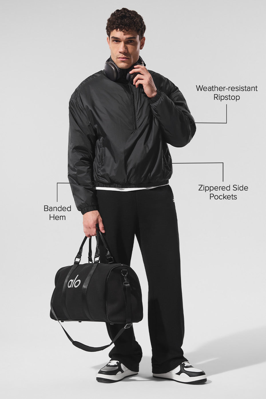 Latitude Light Weight 1/2 Zip Crew Sweatshirt Zip Jacket — Black