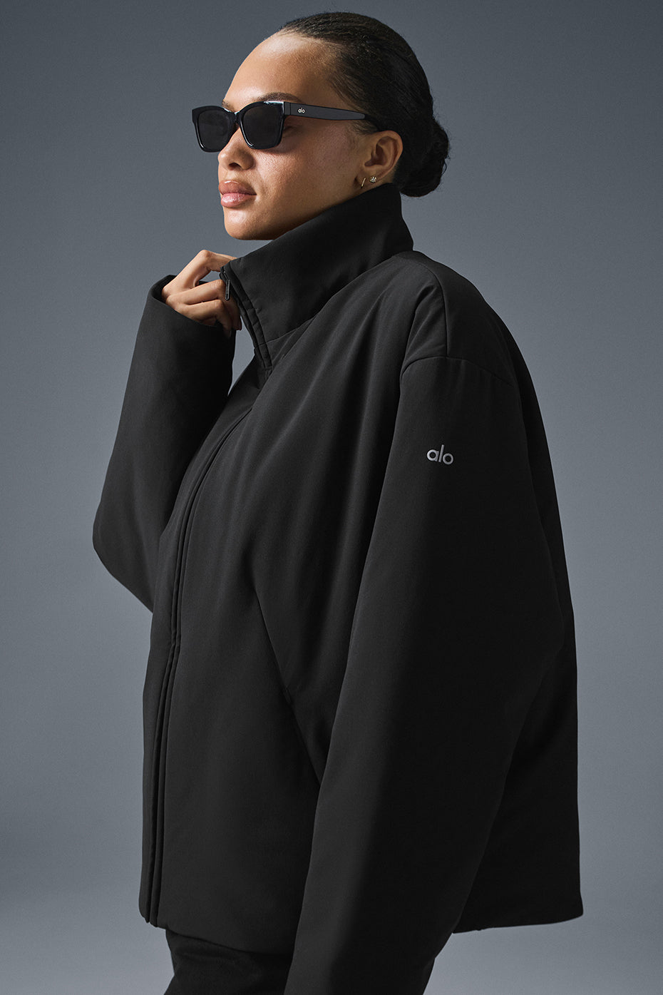 Stretch Woven Notable Zip Jacket — Black