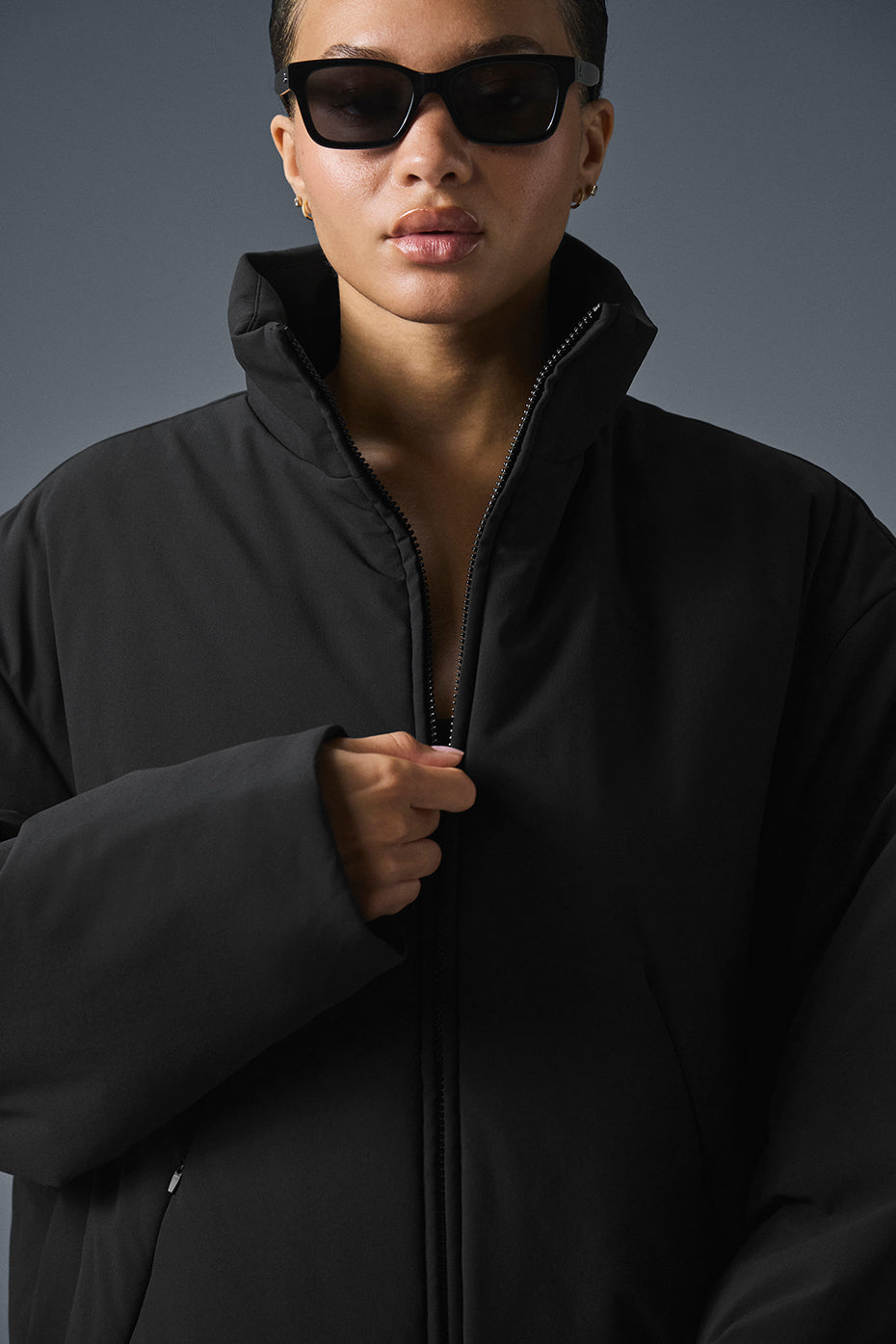 Stretch Woven Notable Zip Jacket — Black