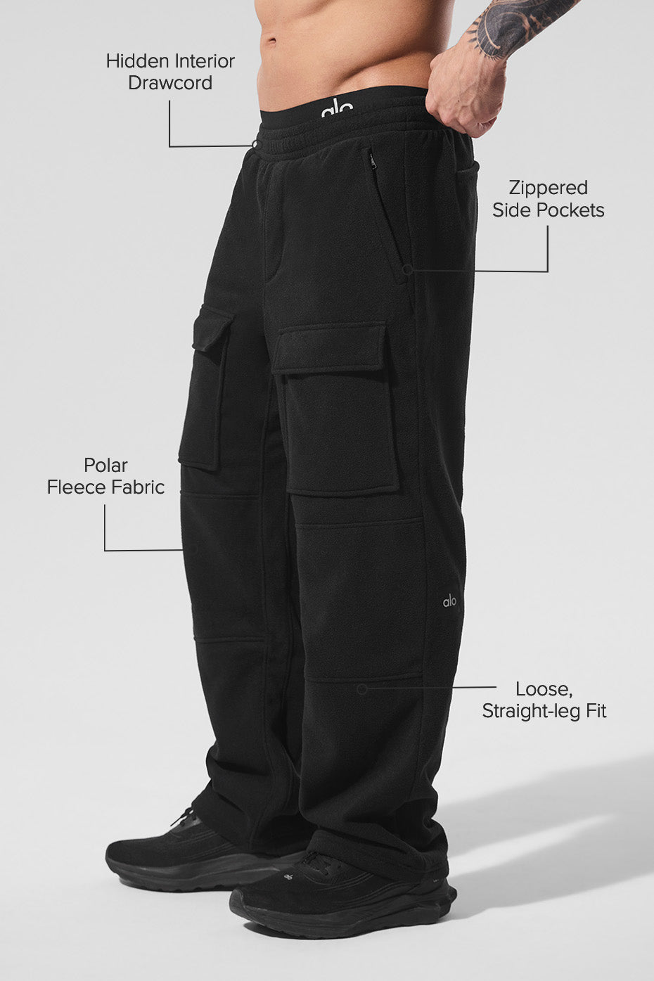 Polar Fleece Ridge Cargo Pants — Black