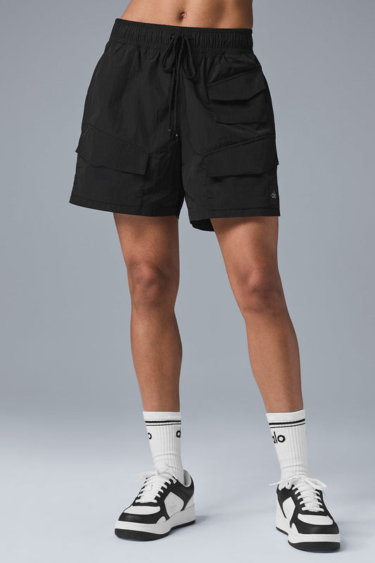 7" Crinkle Nylon Excursion Cargo Shorts — Black