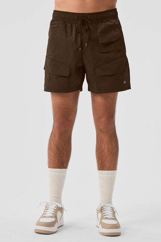 7" Crinkle Nylon Excursion Cargo Shorts — Espresso