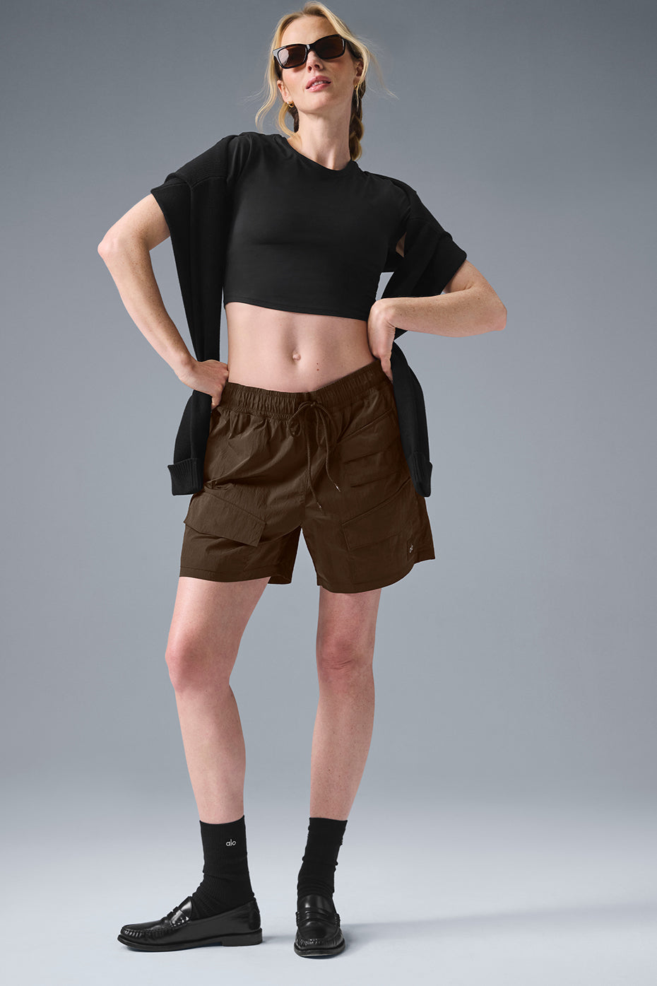 7" Crinkle Nylon Excursion Cargo Shorts — Espresso