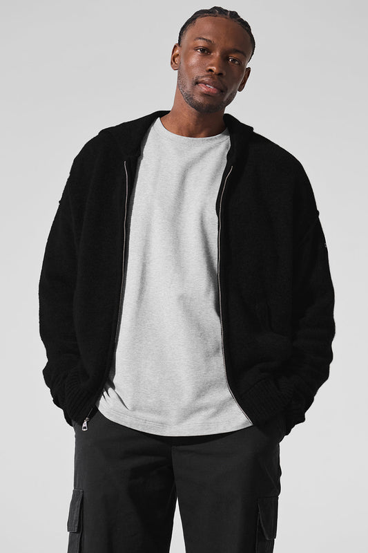 New Class Cashmere Full Zip Hooded Sweatshirt — Black