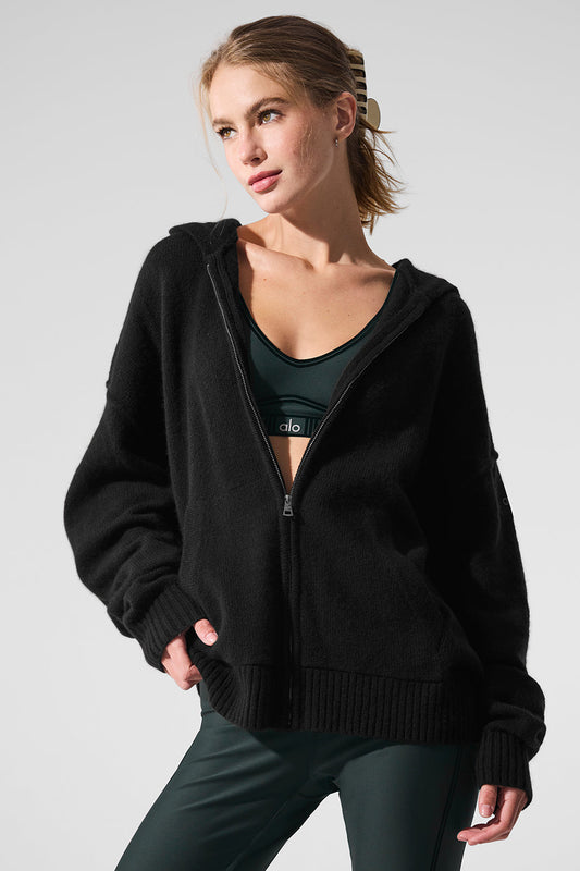 New Class Cashmere Full Zip Hooded Sweatshirt — Black