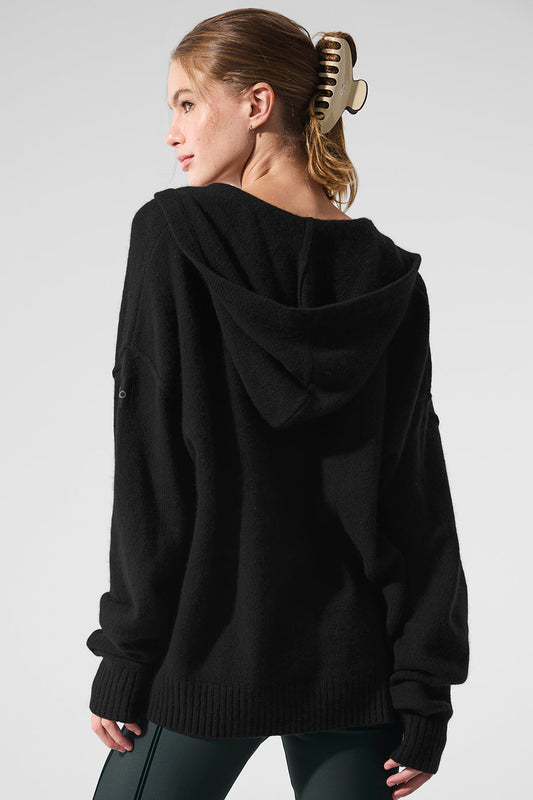 New Class Cashmere Full Zip Hooded Sweatshirt — Black