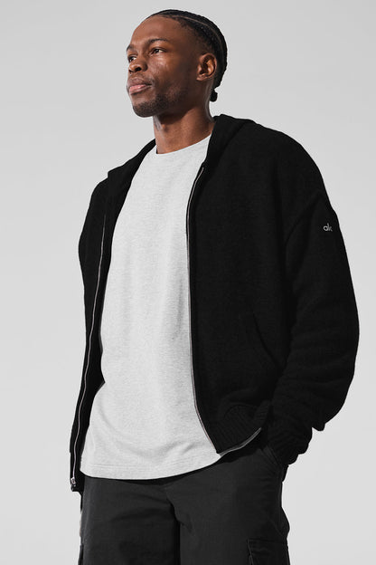 New Class Cashmere Full Zip Hooded Sweatshirt — Black
