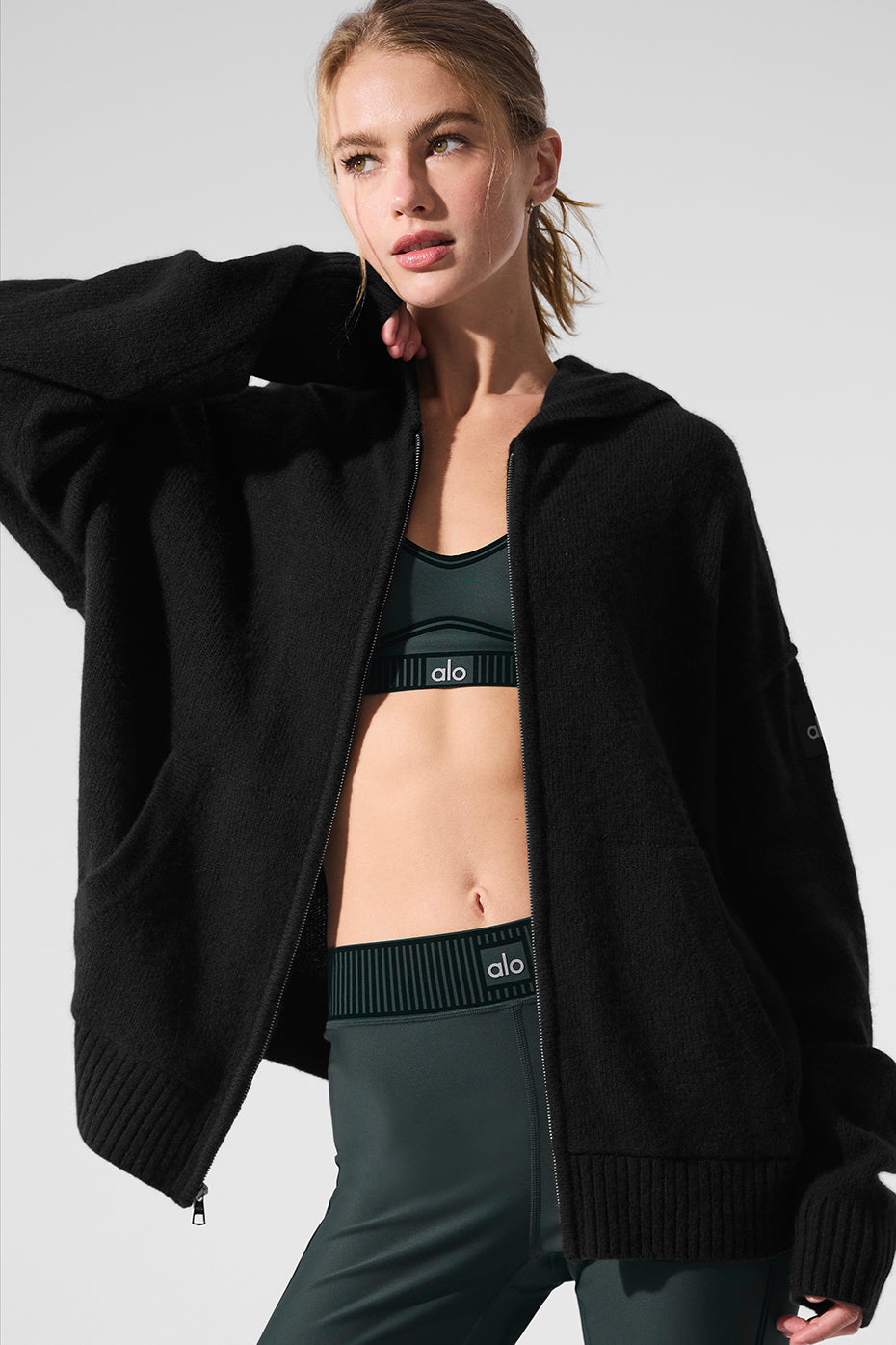 New Class Cashmere Full Zip Hooded Sweatshirt — Black