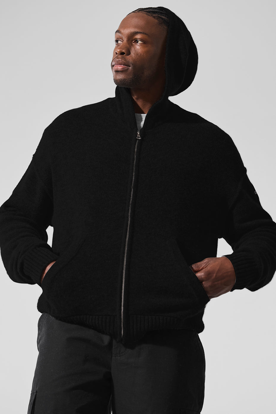 New Class Cashmere Full Zip Hooded Sweatshirt — Black