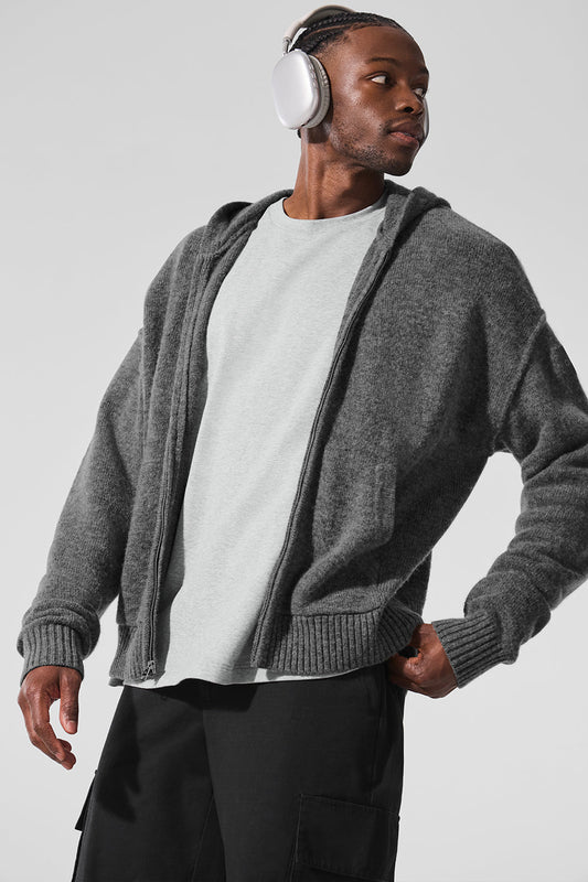 New Class Cashmere Full Zip Hooded Sweatshirt — Platinum Grey