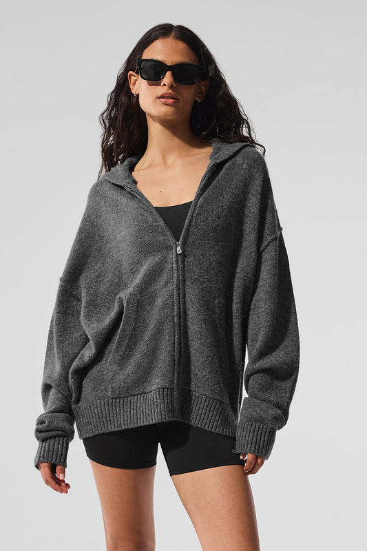 New Class Cashmere Full Zip Hooded Sweatshirt — Platinum Grey