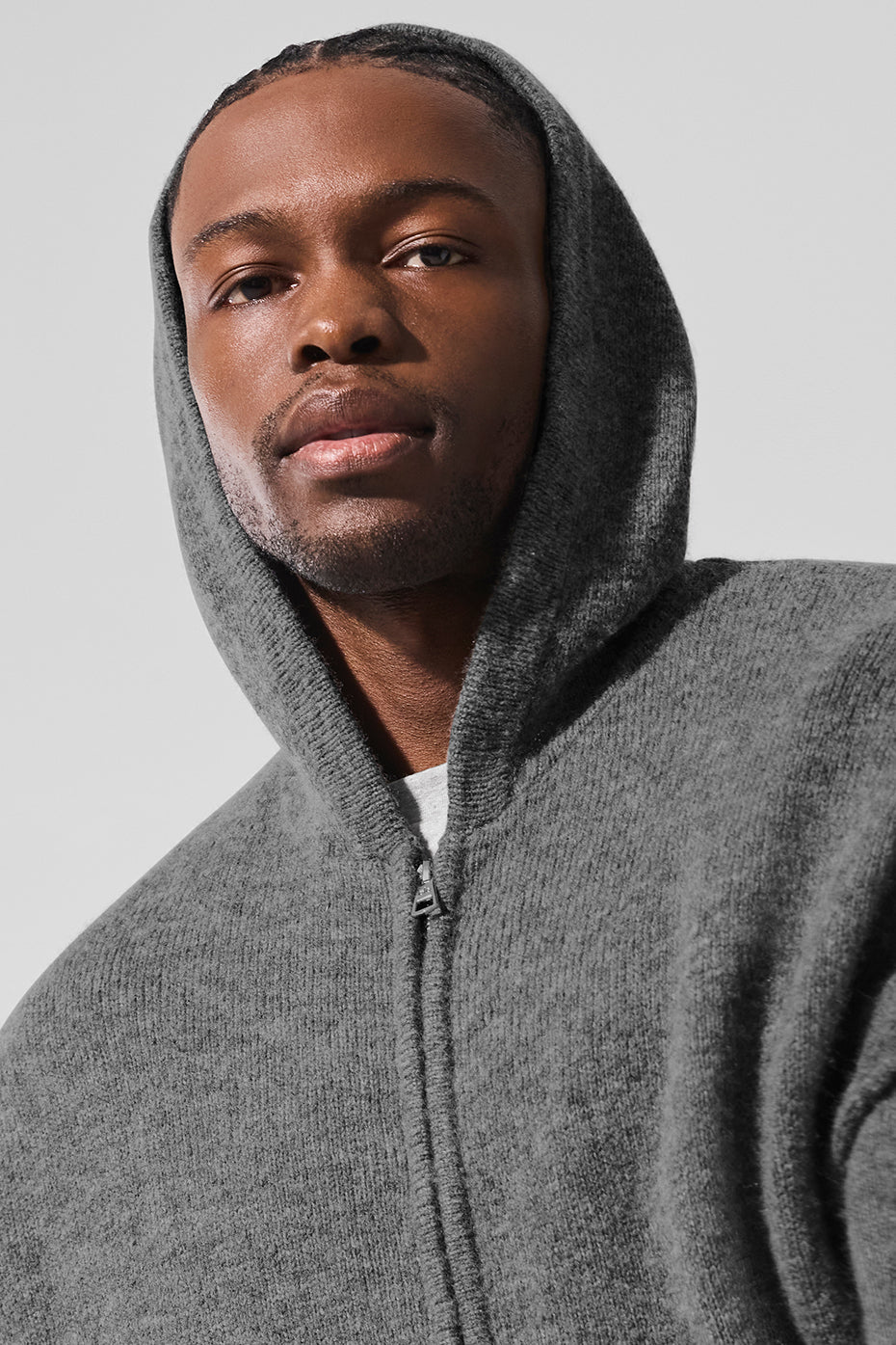 New Class Cashmere Full Zip Hooded Sweatshirt — Platinum Grey