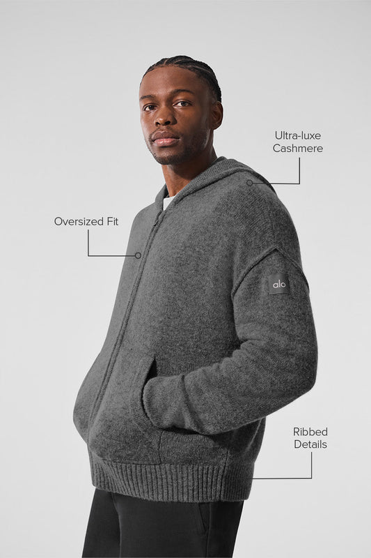 New Class Cashmere Full Zip Hooded Sweatshirt — Platinum Grey