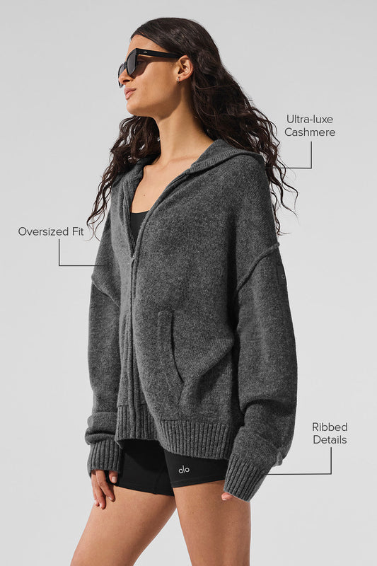 New Class Cashmere Full Zip Hooded Sweatshirt — Platinum Grey