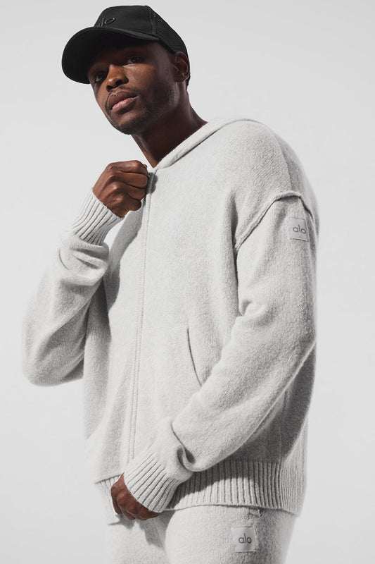 New Class Cashmere Full Zip Hooded Sweatshirt — Pearl Grey Heather