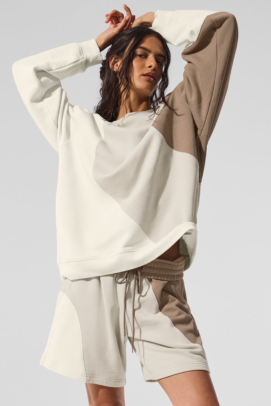 Make Waves Crew Neck Crew Sweatshirt — Ivory/Bone/Gravel