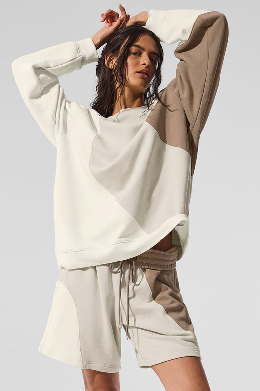 Make Waves Crew Neck Crew Sweatshirt — Ivory/Bone/Gravel
