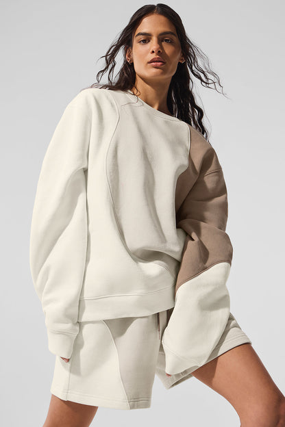 Make Waves Crew Neck Crew Sweatshirt — Ivory/Bone/Gravel