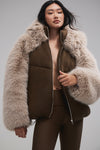La Premiere Opulent Faux Fur Stunner Zip Jacket — Espresso/Oat