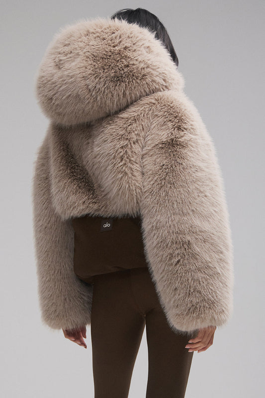 La Premiere Opulent Faux Fur Stunner Zip Jacket — Espresso/Oat