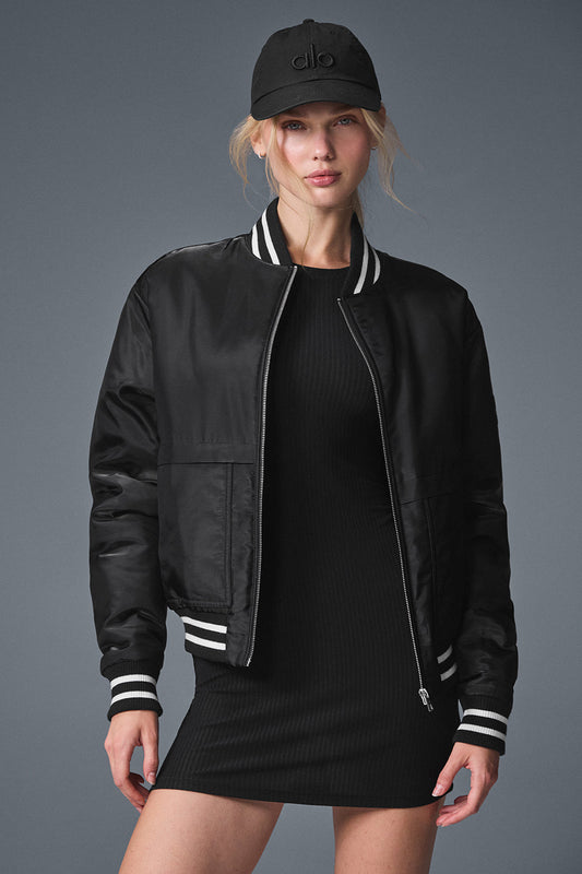 Afterglow Varsity Zip Jacket — Black