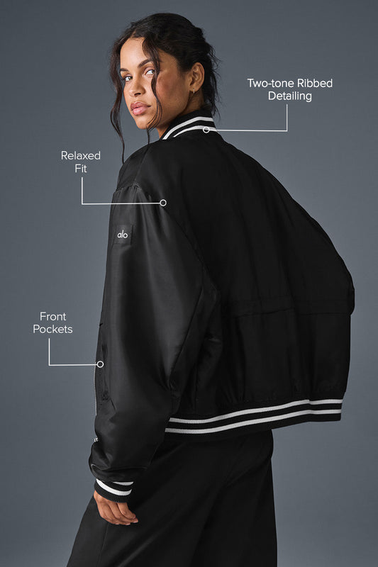 Afterglow Varsity Zip Jacket — Black
