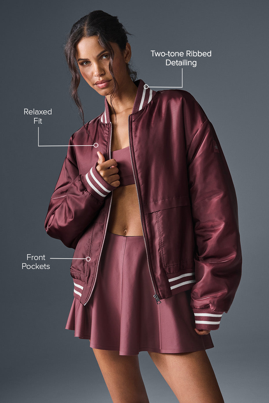 Afterglow Varsity Zip Jacket — Burgundy Truffle