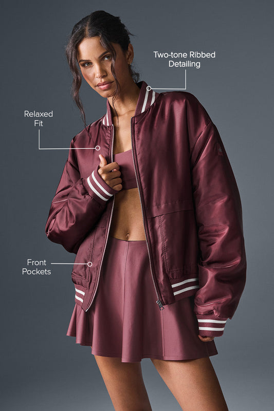 Afterglow Varsity Zip Jacket — Burgundy Truffle