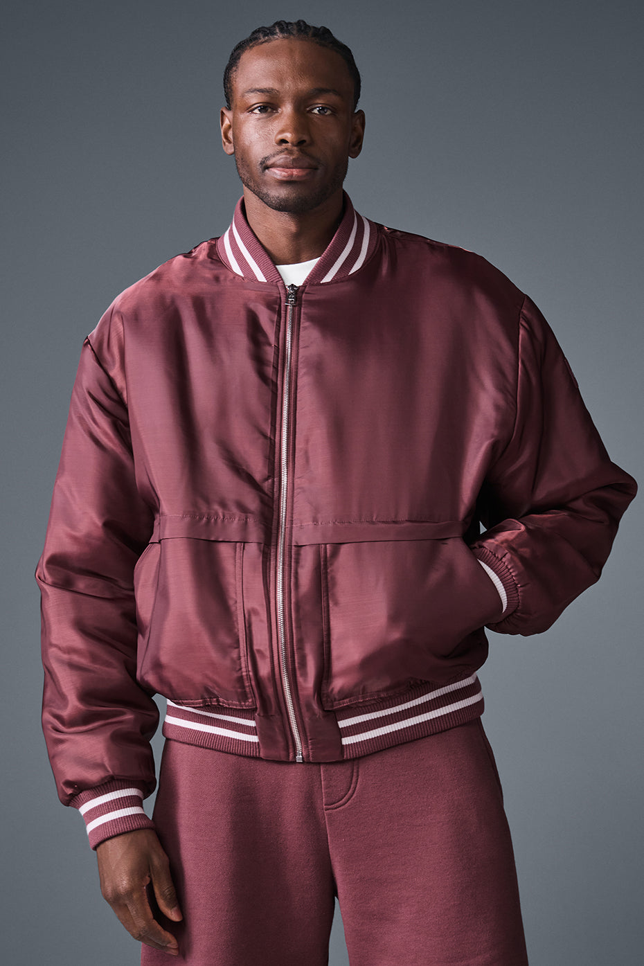 Afterglow Varsity Zip Jacket — Burgundy Truffle