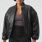 Faux Leather Premier Bomber — Black