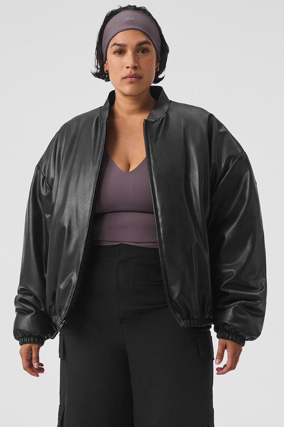 Faux Leather Premier Bomber — Black