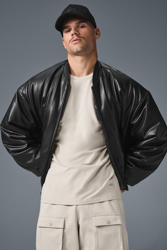 Faux Leather Premier Bomber — Black