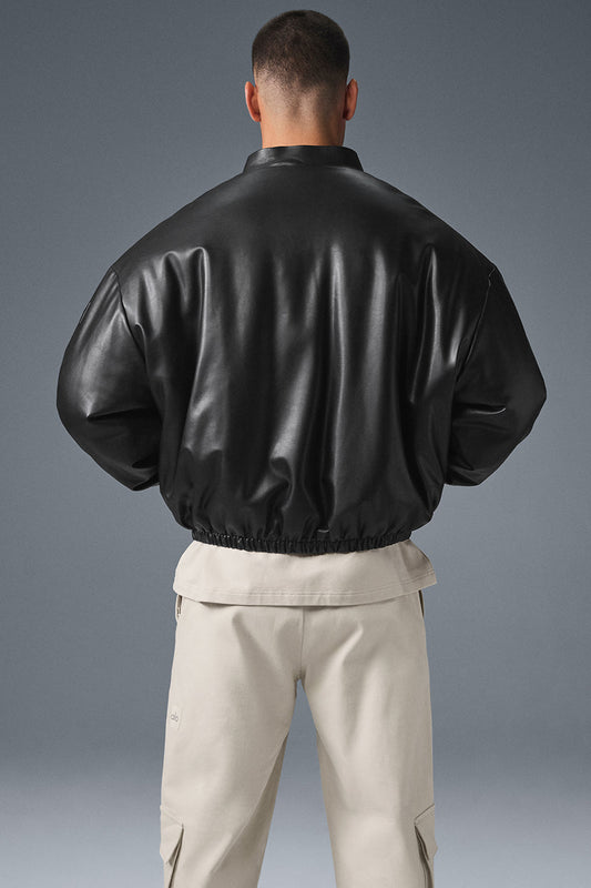 Faux Leather Premier Bomber — Black