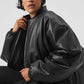 Faux Leather Premier Bomber — Black